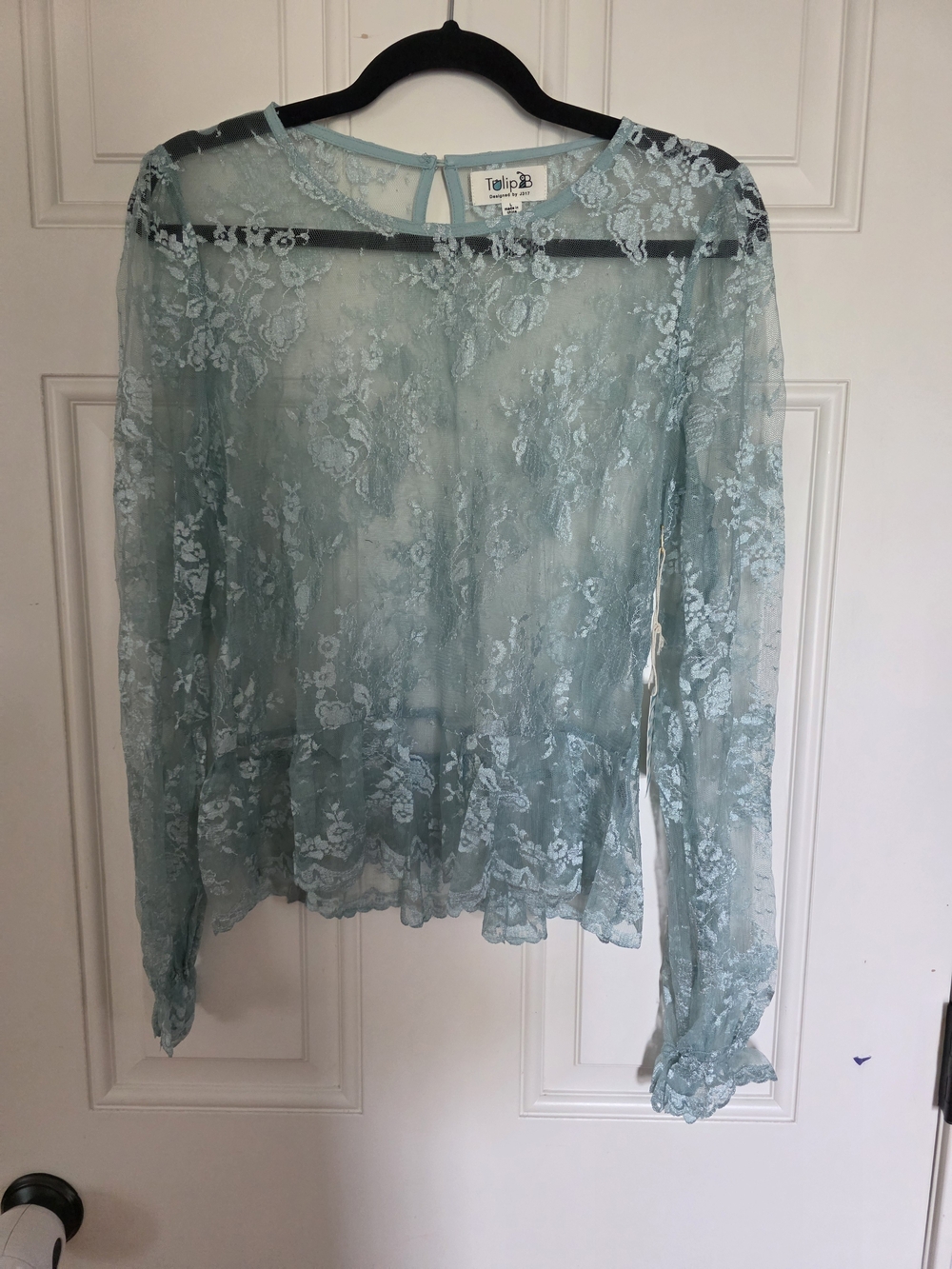 Tulip B Light Blue Lace Long-Sleeve Top